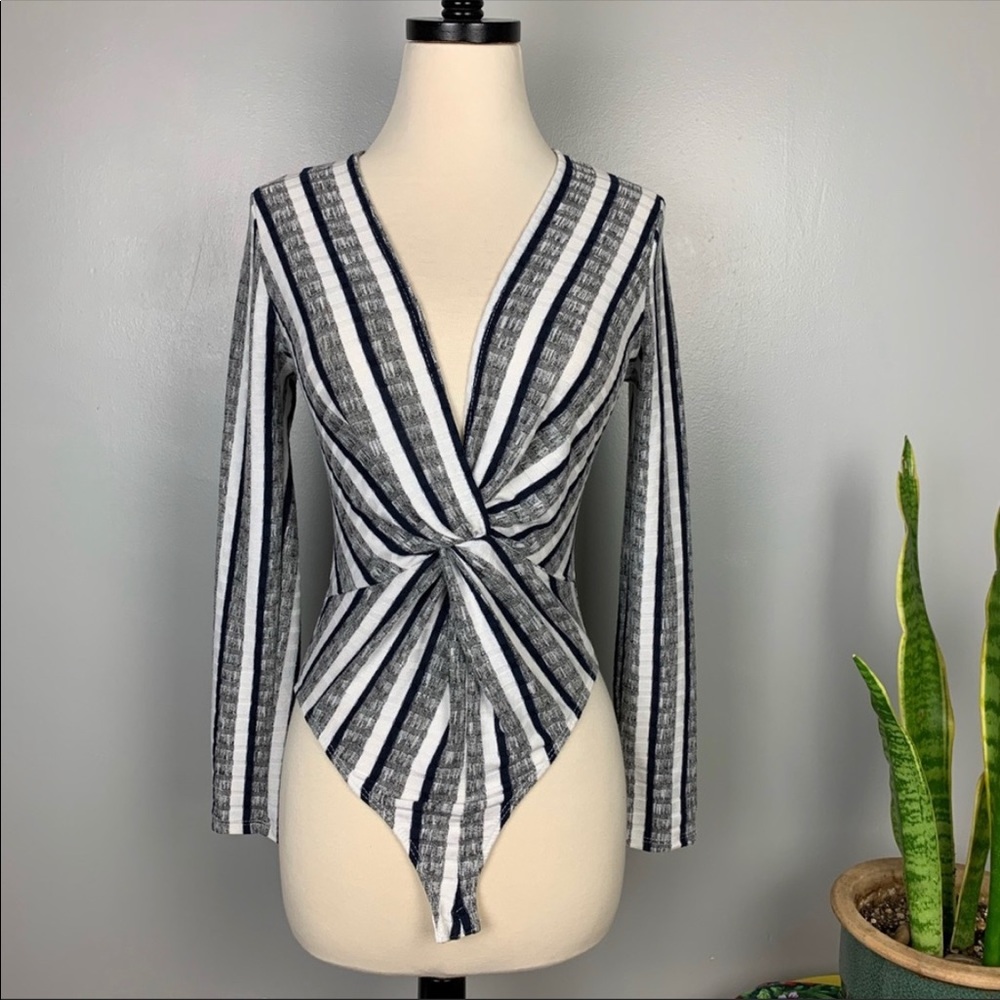 ASTR the label stripe plunge Bodysuit